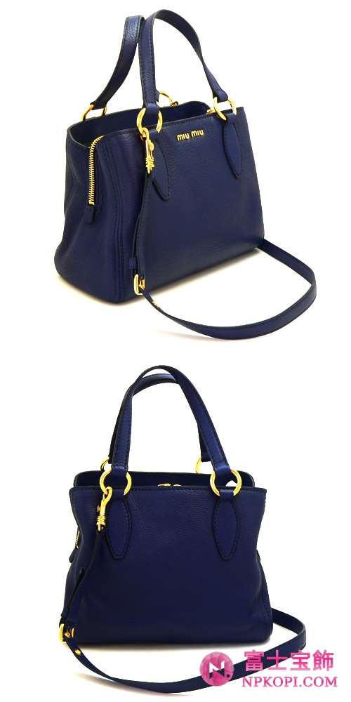 MIUMIU ミュウミュウ 2WAYショルダー トートバッグ レディース レザー ネイビーブルー RR0757 VITELLO CARIBU INCHIOSTRO